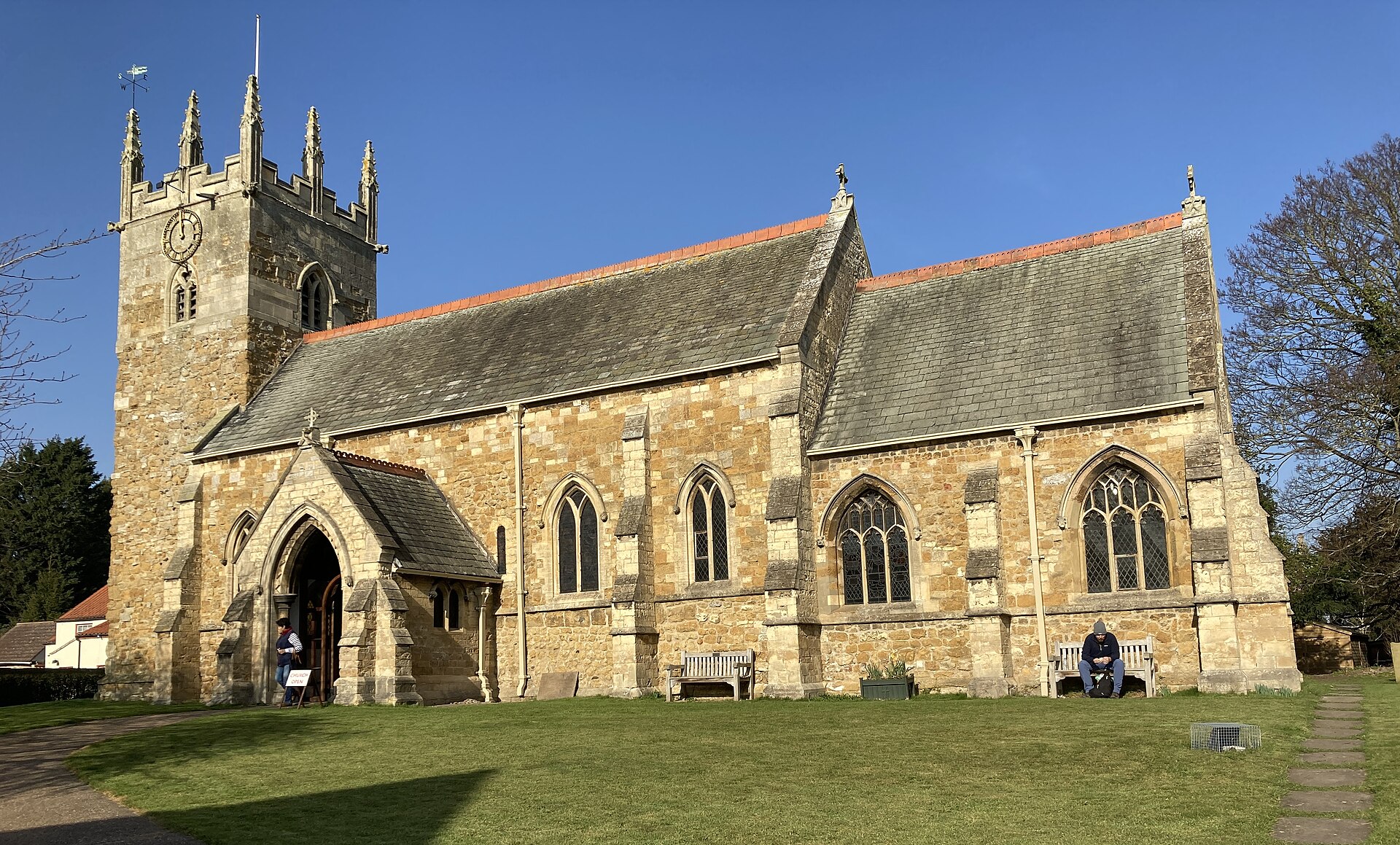 Laceby village scene showing historic buildings and countryside